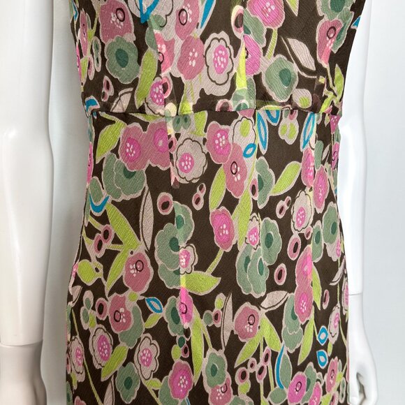 Garnet Hill Vintage Sleeveless Silk Abstract Floral Print Midi Dress Womens Sz 4 - Picture 6 of 14